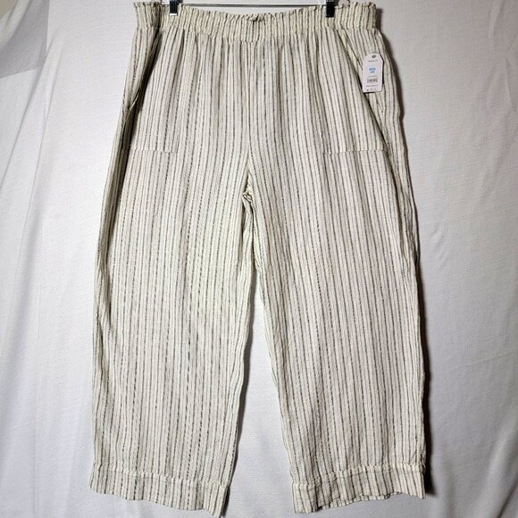 Time & Tru Womens Pants Sz 22 Wide Leg Smocked Waist Linen Blend White Black NWT - Picture 1 of 13